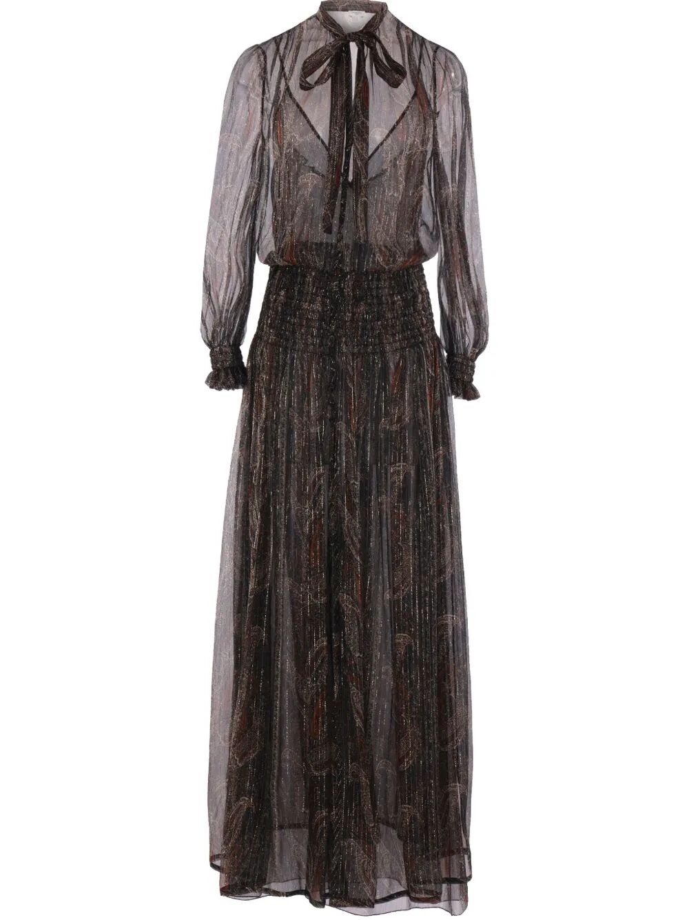 SEMI-SHEER LAVALLIÈRE MAXI DRESS IN LUREX PAISLEY