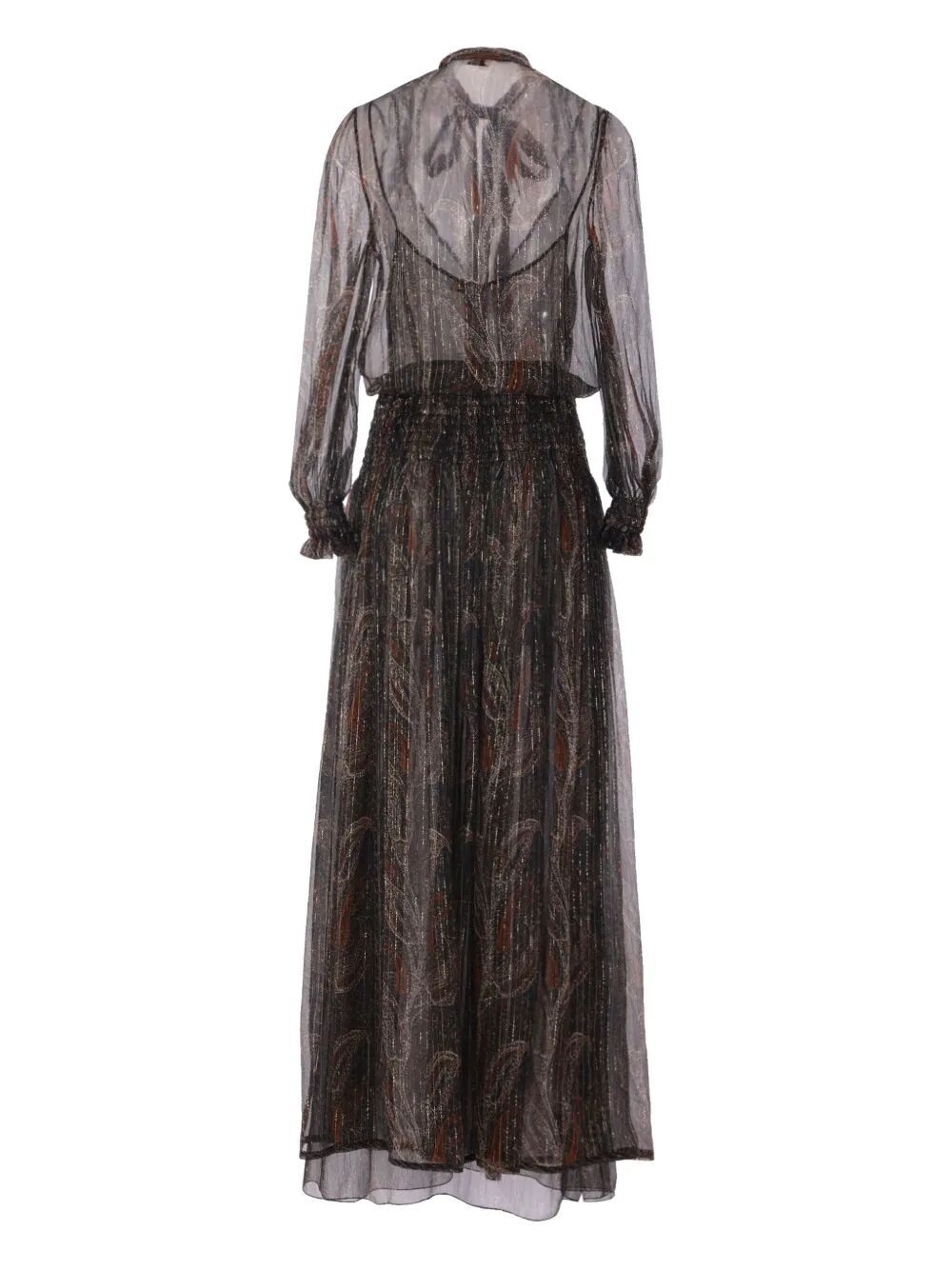 SEMI-SHEER LAVALLIÈRE MAXI DRESS IN LUREX PAISLEY