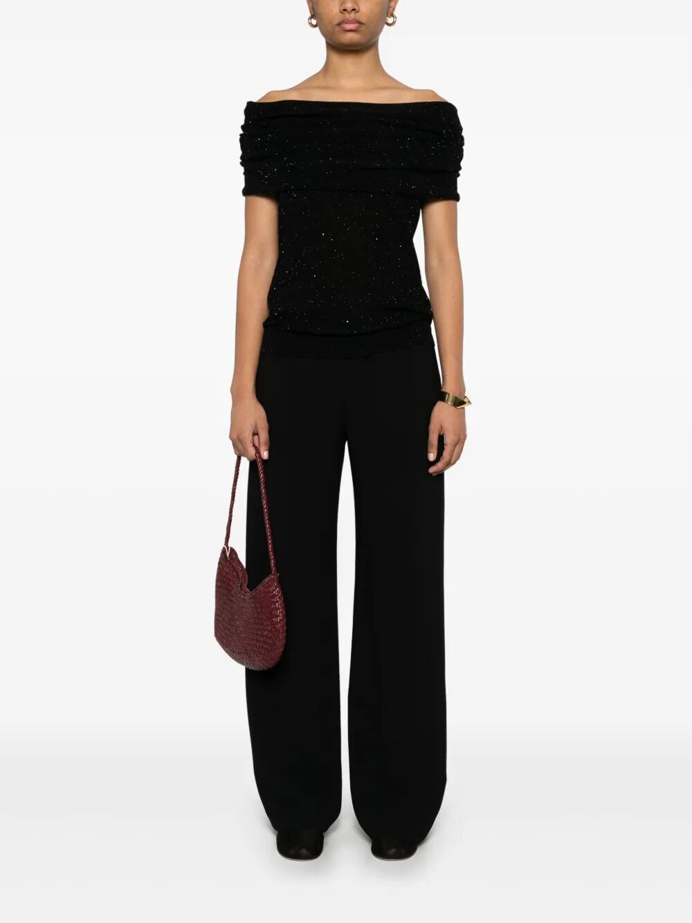 MICRO SEQUINED SEMI-SHEER WOOL TOP
