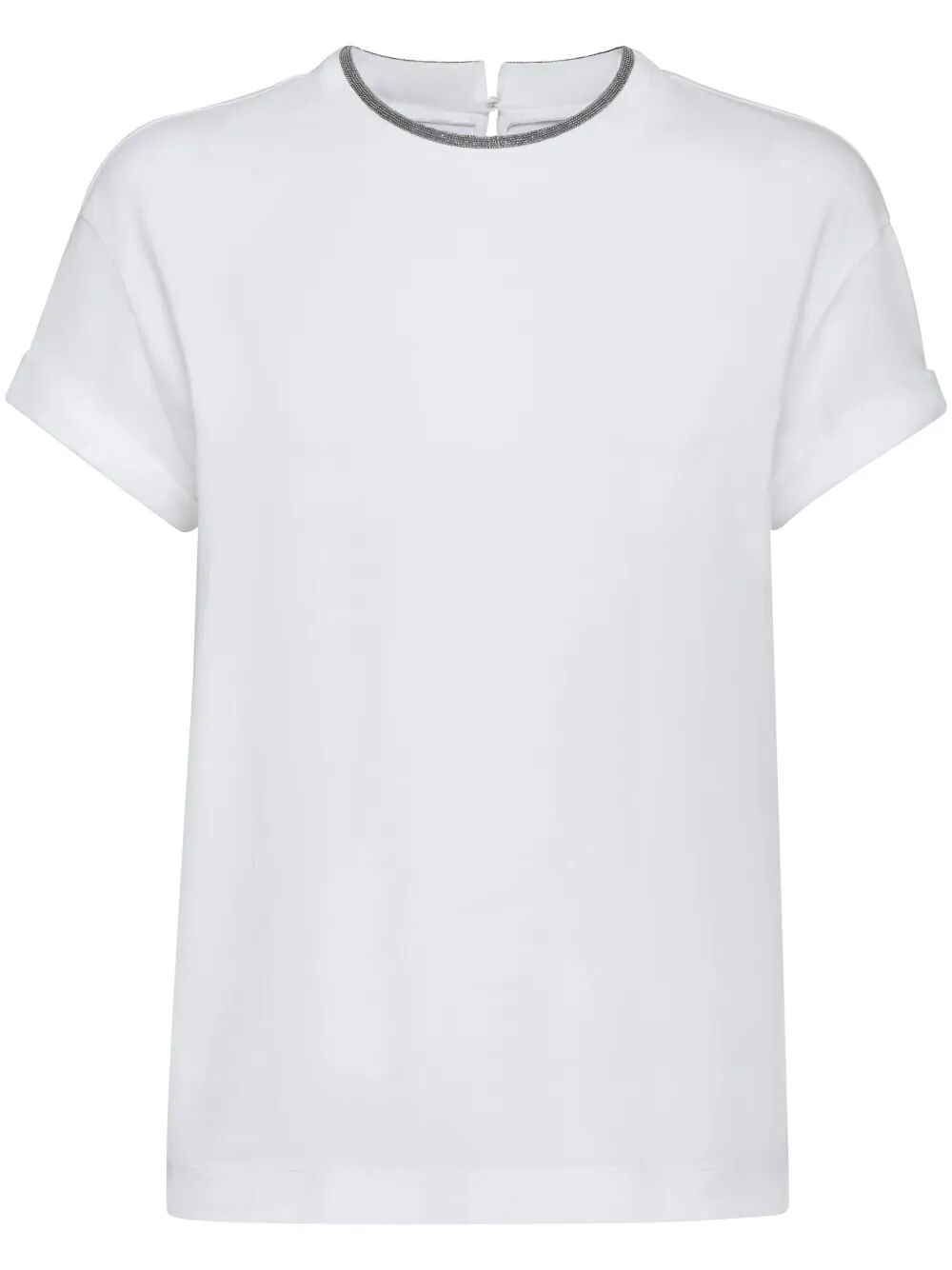 FLAT COTTON STRETCH SHORTSLV TEE W/ MONILI COLLAR