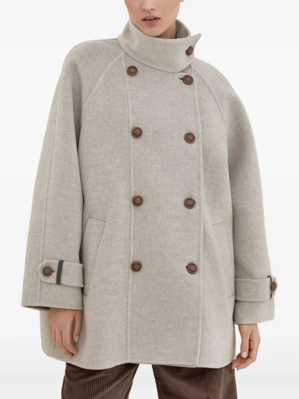 CABAN LAVORAZIONE DOUBLE IN PANNO DI LANA VERGINE E CASHMERE CON SHINY CUFF DETAILS
