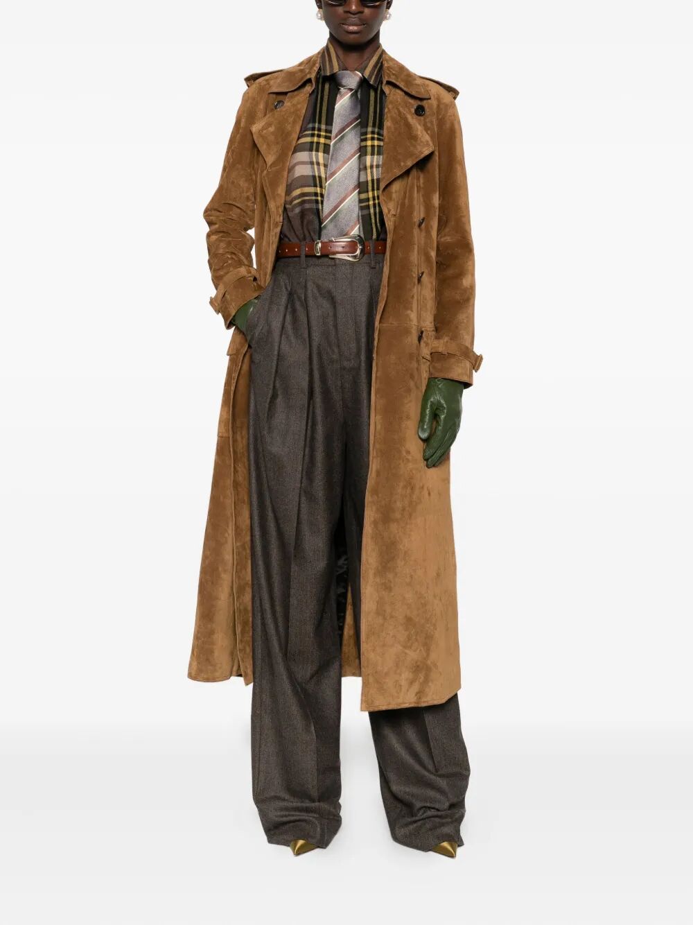 LONG DOUBLE-BREASTED SUEDE TRENCH COAT