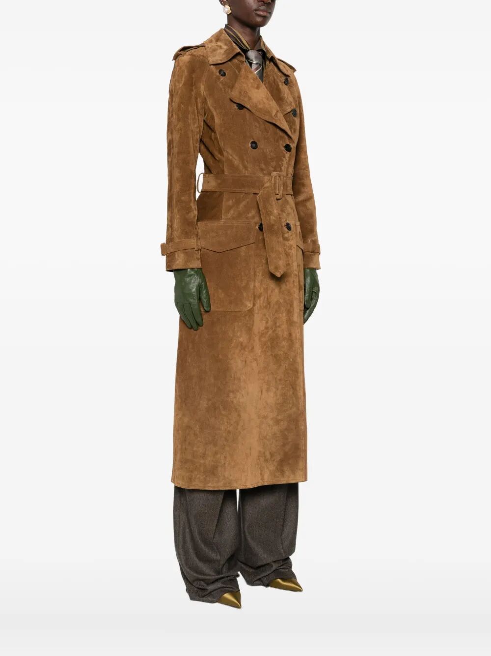 LONG DOUBLE-BREASTED SUEDE TRENCH COAT