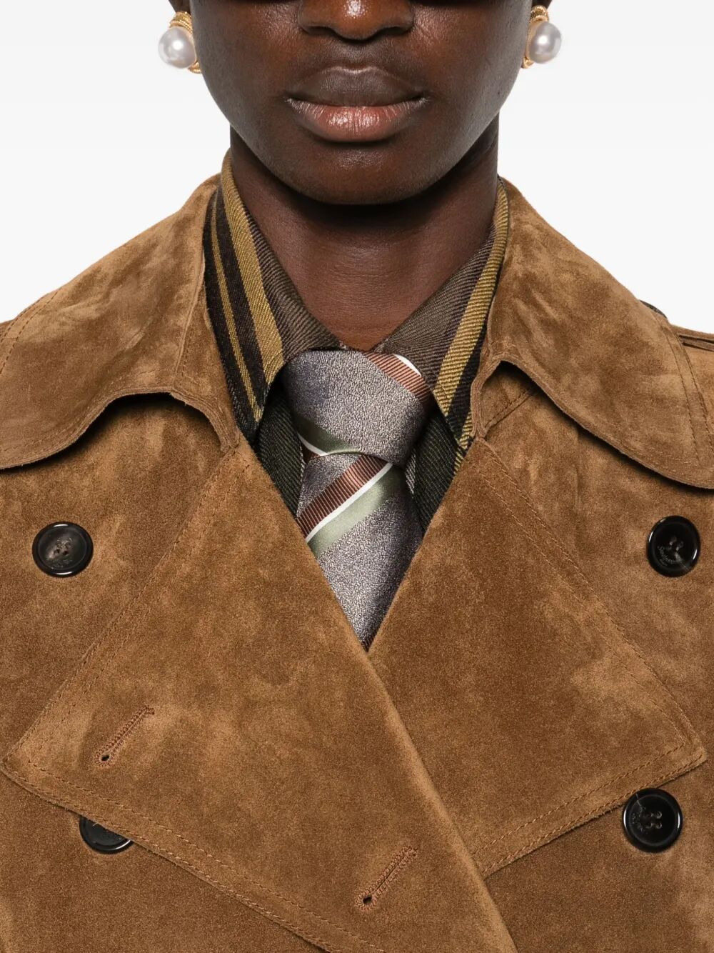 LONG DOUBLE-BREASTED SUEDE TRENCH COAT