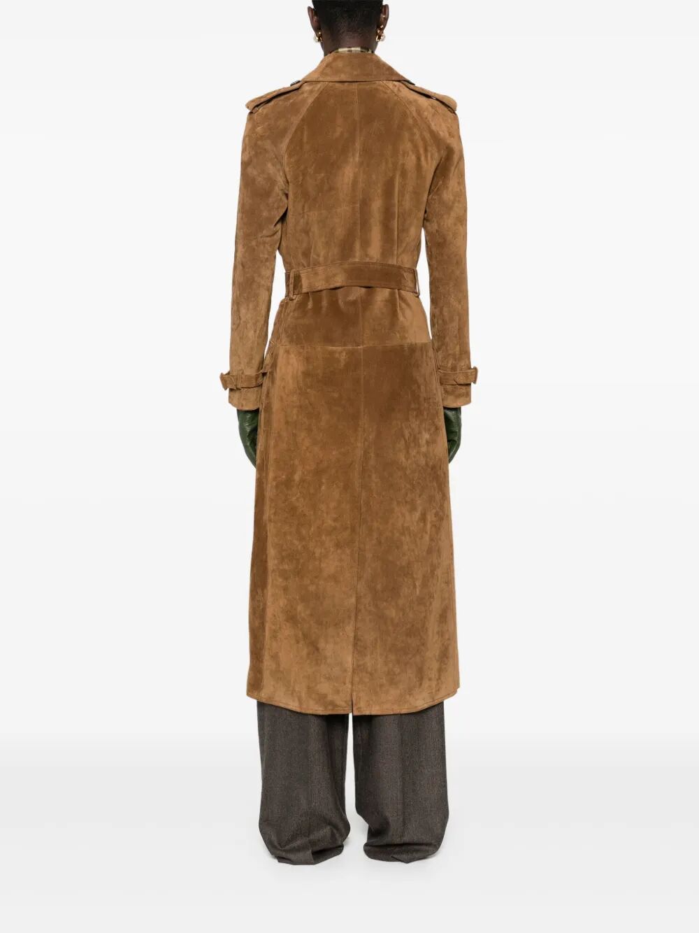 LONG DOUBLE-BREASTED SUEDE TRENCH COAT