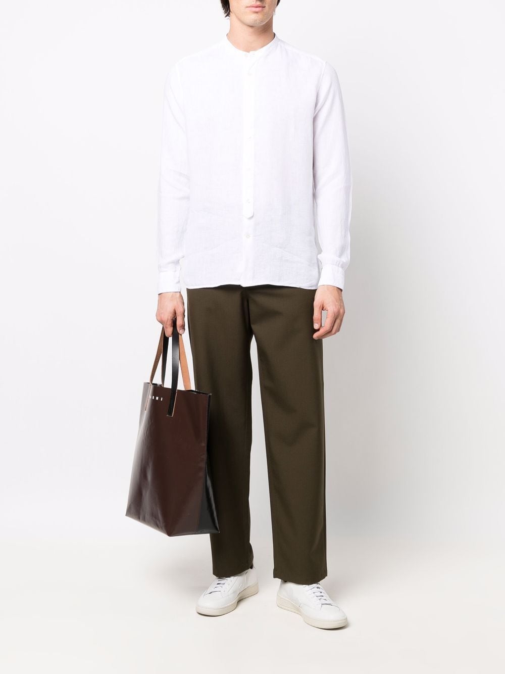 STAND-UP COLLAR LINEN SHIRT
