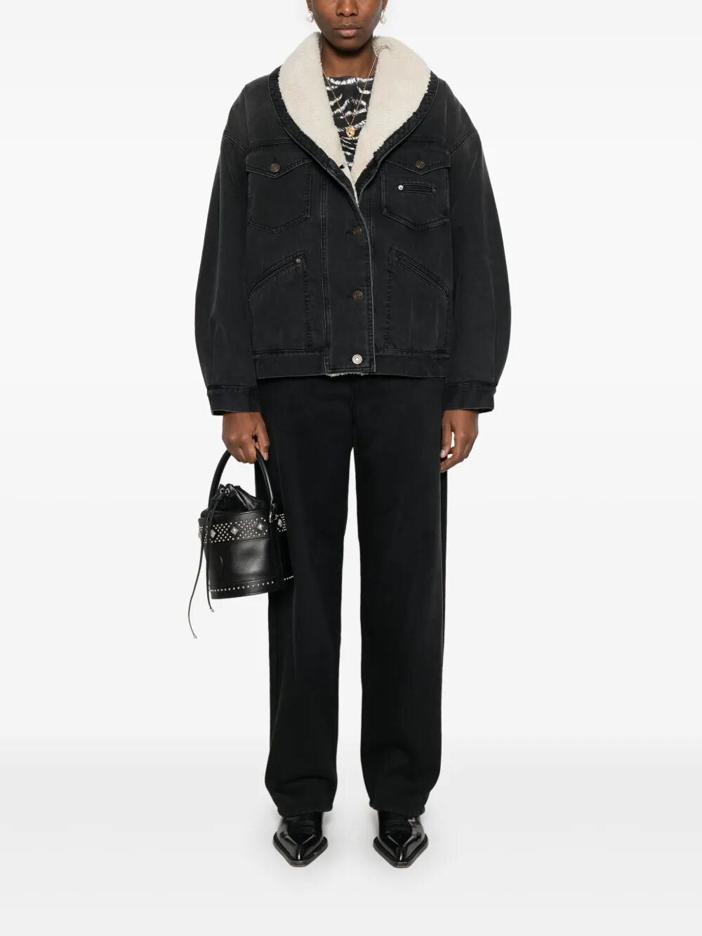 PIMIA DENIM AND FAUX FUR JACKET