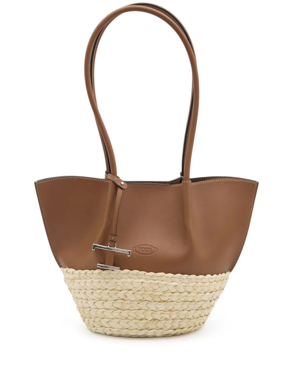 T TIMELESS-CHARM RAFFIA AND LEATHER SMALL TOTE BAG