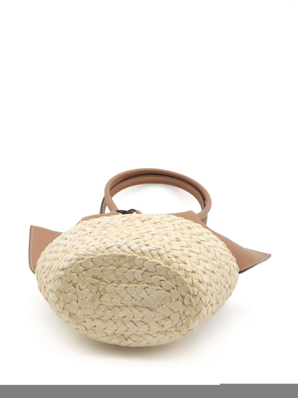 T TIMELESS-CHARM RAFFIA AND LEATHER SMALL TOTE BAG