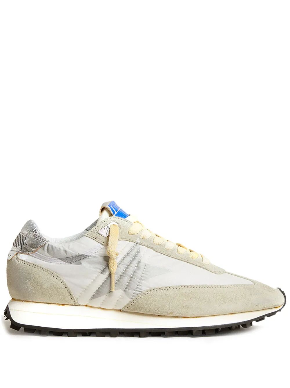 MARATHON SNEAKERS IN WHITE NYLON WITH SUEDE INSERTS AND SILVER LEATHER HEEL TAB