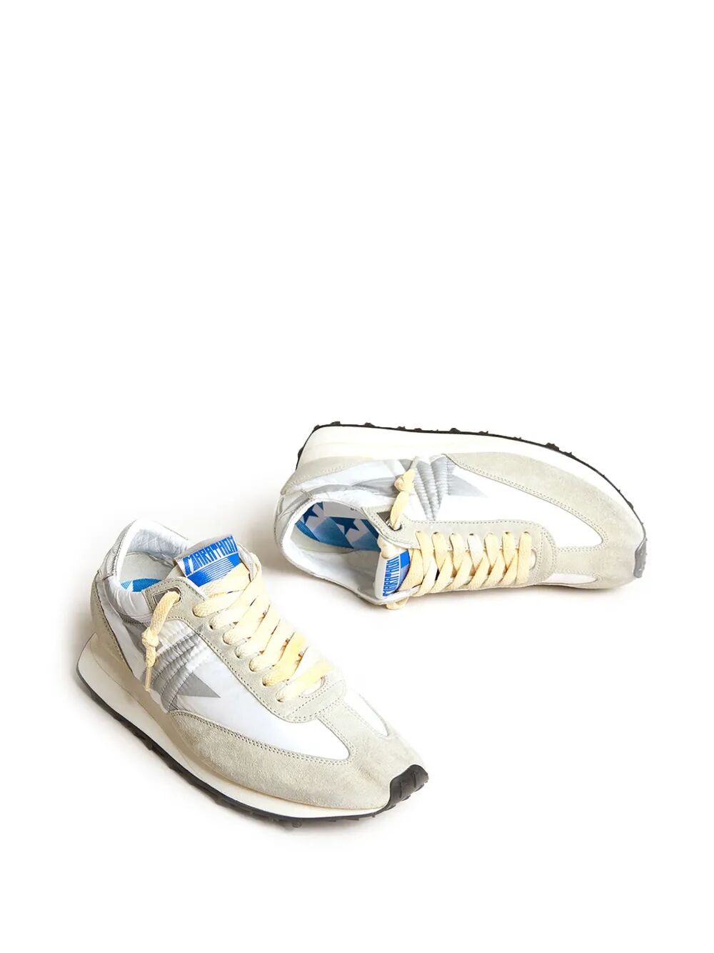 MARATHON SNEAKERS IN WHITE NYLON WITH SUEDE INSERTS AND SILVER LEATHER HEEL TAB