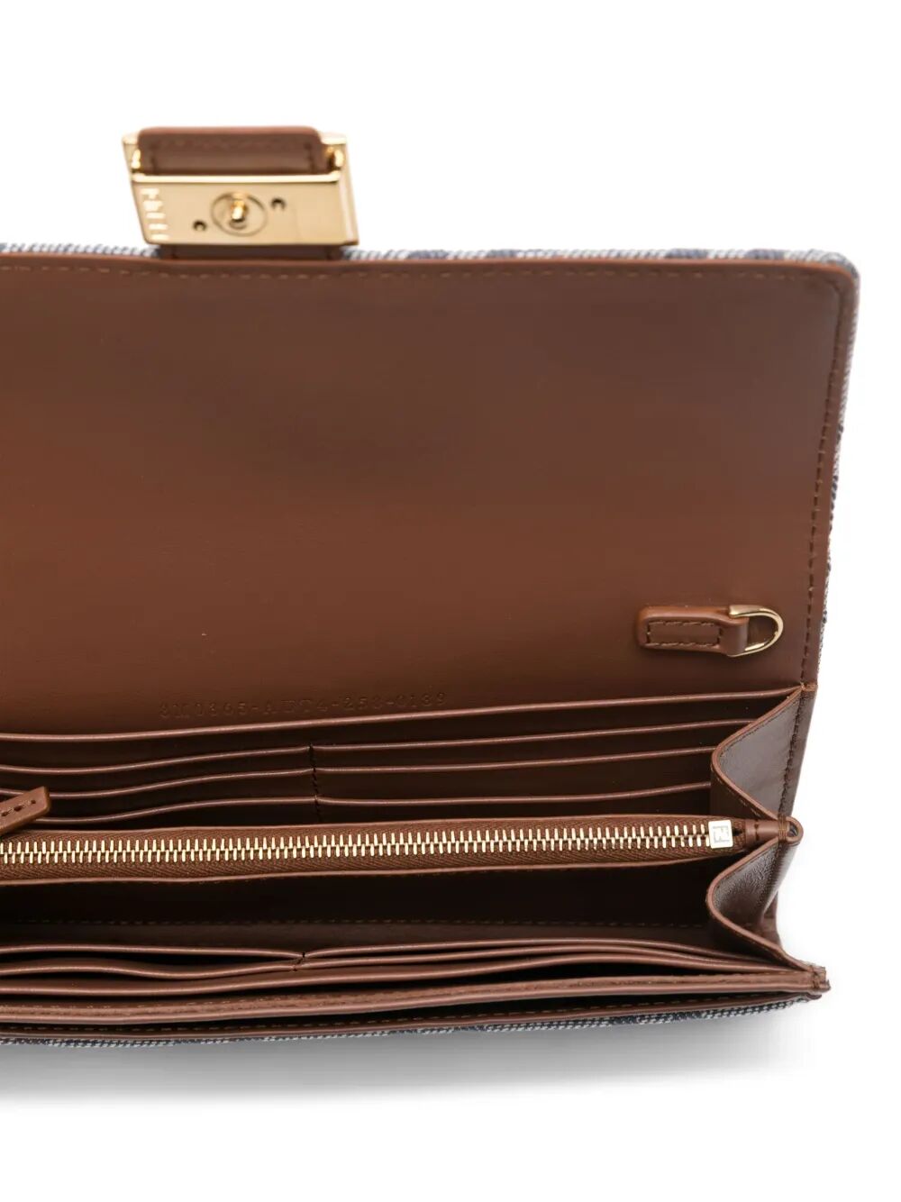 DENIM-EFFECT FF JACQUARD BAGUETTE CONTINENTAL WALLET WITH CHAIN