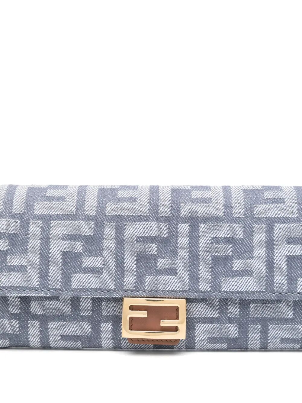 DENIM-EFFECT FF JACQUARD BAGUETTE CONTINENTAL WALLET WITH CHAIN