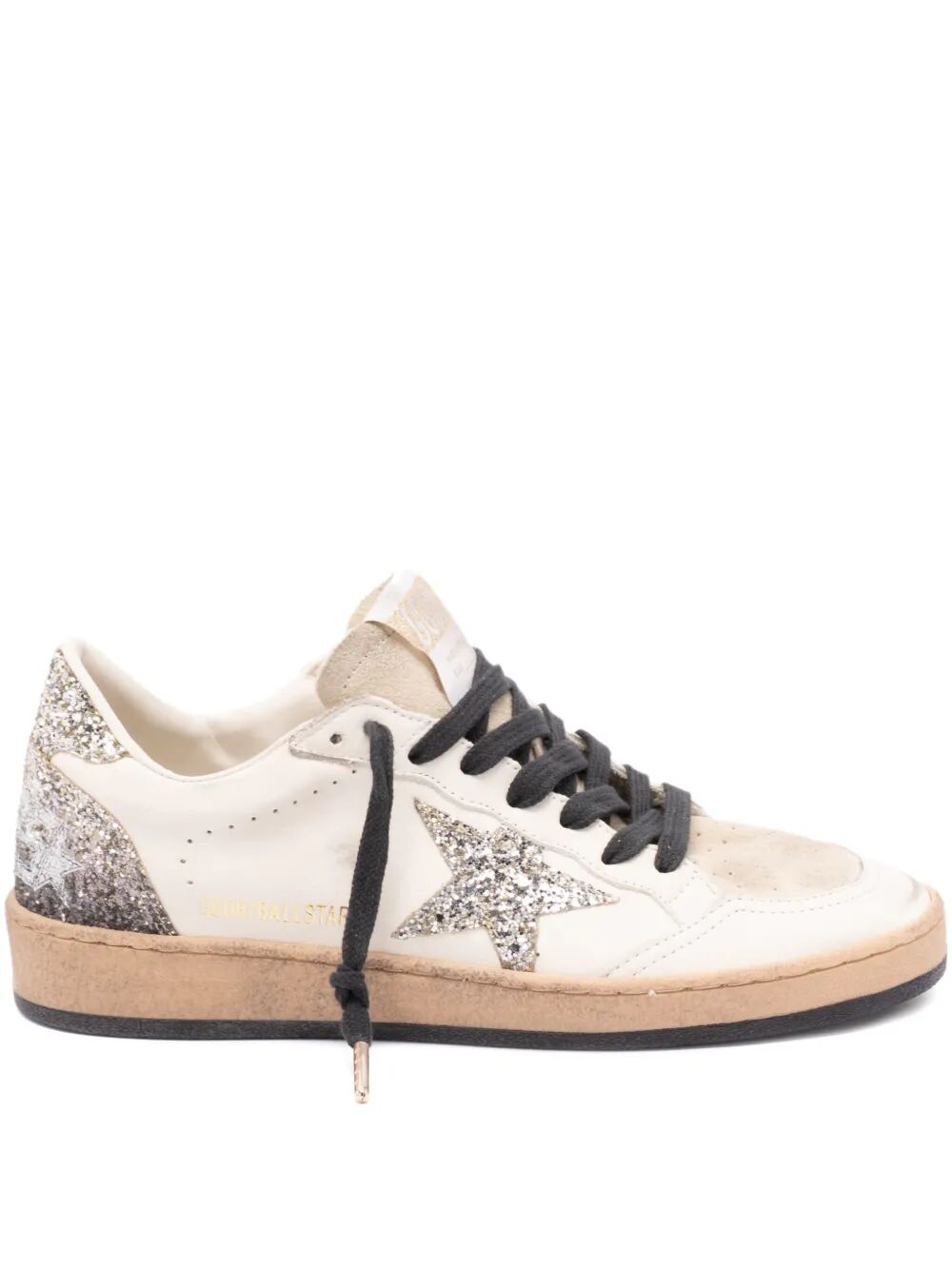 BALL STAR SNEAKERS IN VINTAGE EFFECT LEATHER AND SUEDE WITH GLITTERED STAR AND HEEL TAB
