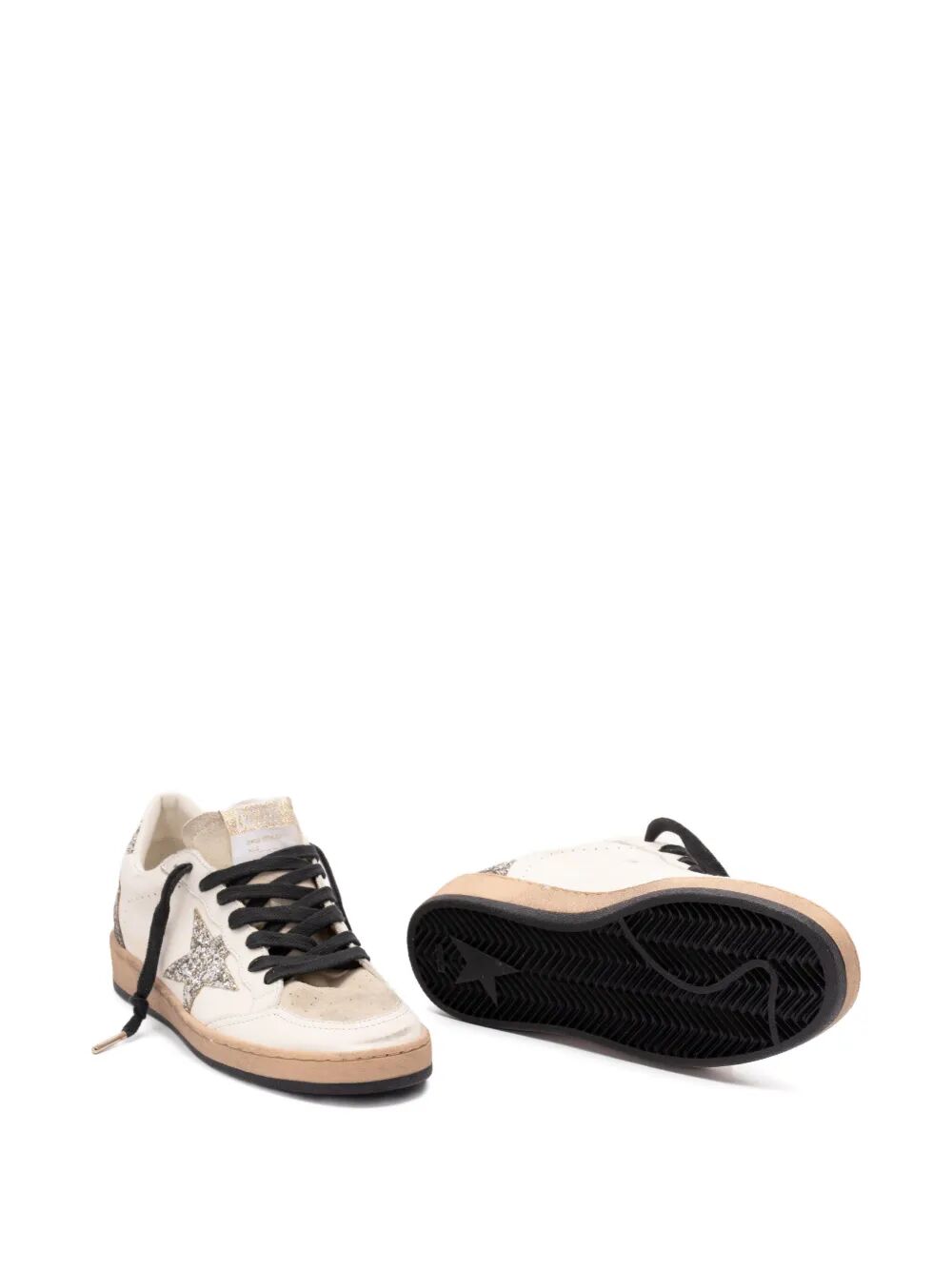 BALL STAR SNEAKERS IN VINTAGE EFFECT LEATHER AND SUEDE WITH GLITTERED STAR AND HEEL TAB