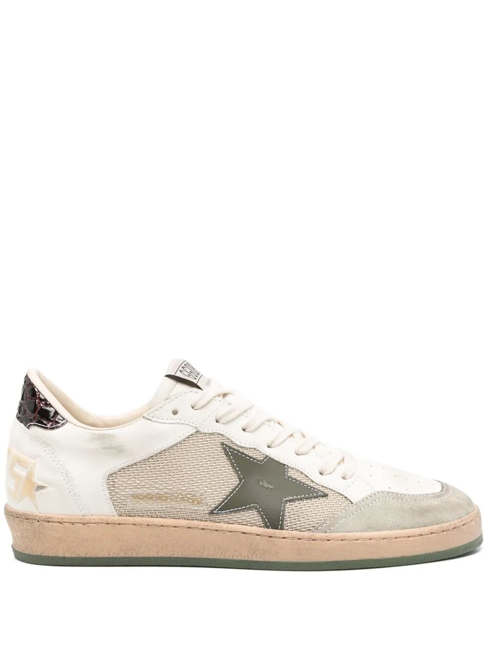 BALL STAR SNEAKERS IN VINTAGE EFFECT LEATHER WITH OLIVE GREEN LEATHER STAR AND CROCODILE EFFECT HEEL TAB
