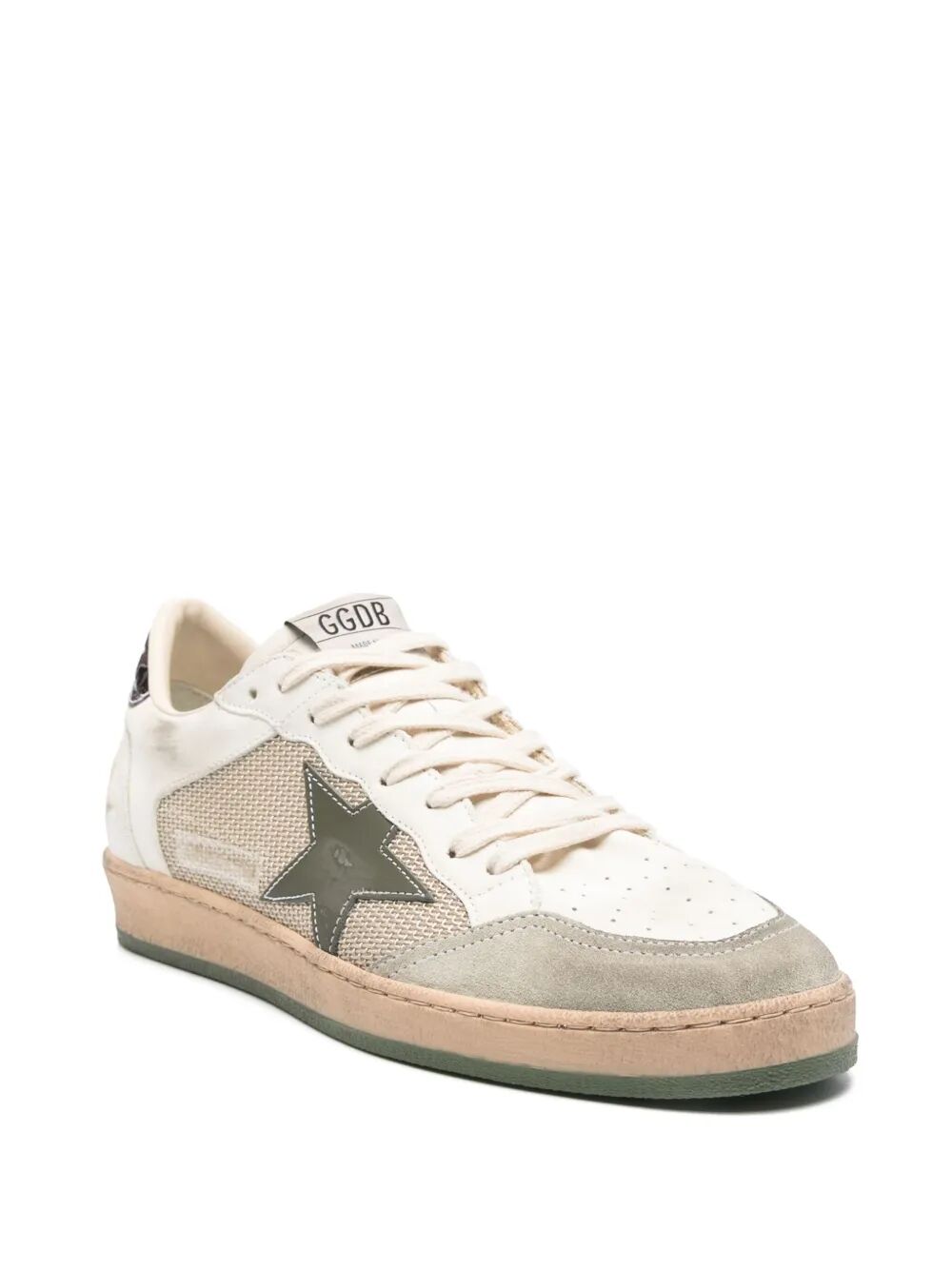 BALL STAR SNEAKERS IN VINTAGE EFFECT LEATHER WITH OLIVE GREEN LEATHER STAR AND CROCODILE EFFECT HEEL TAB