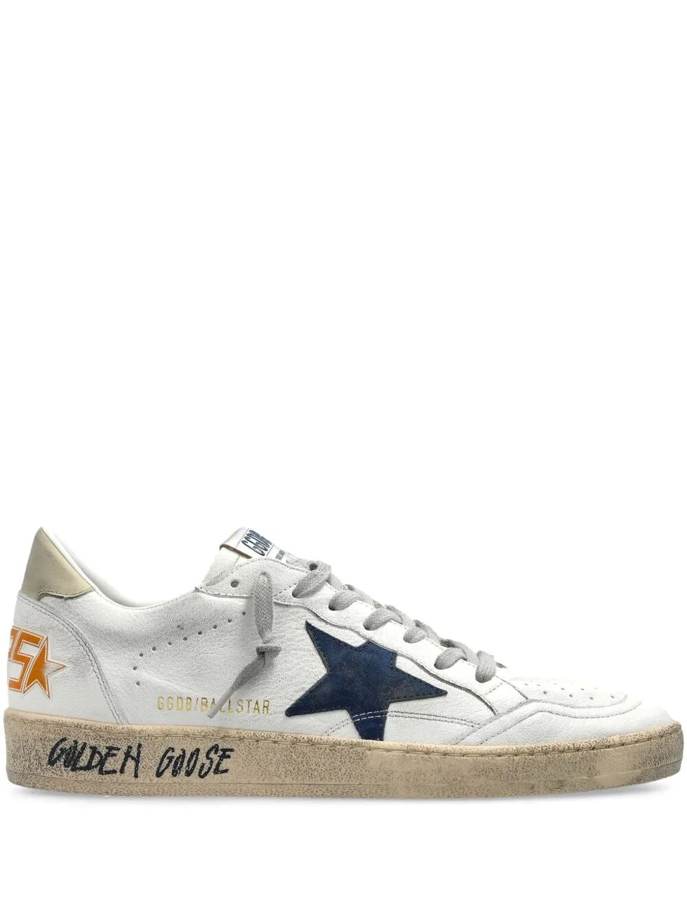 BALL STAR SNEAKERS IN VINTAGE EFFECT LEATHER WITH BLUE LEATHER STAR