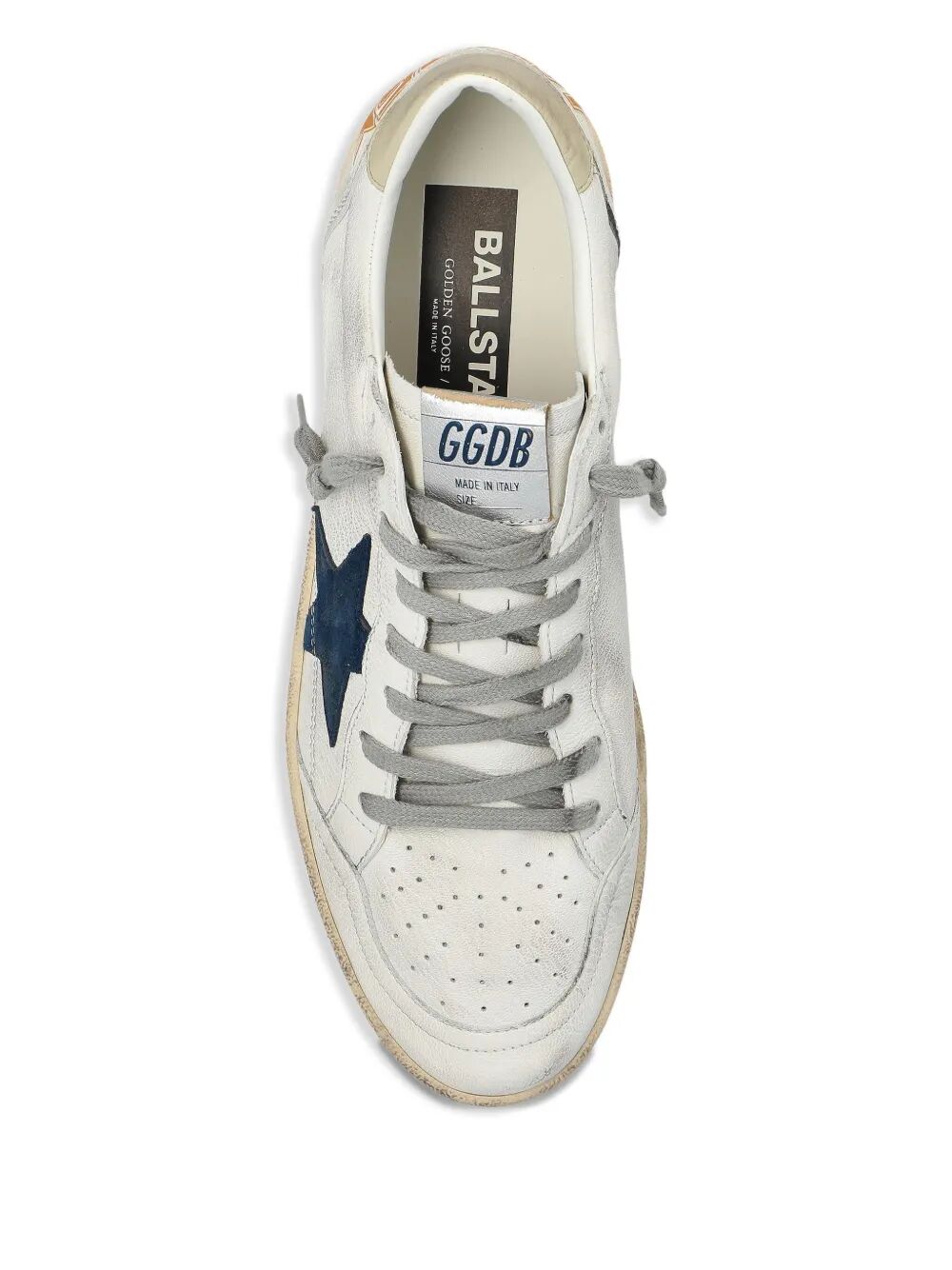 BALL STAR SNEAKERS IN VINTAGE EFFECT LEATHER WITH BLUE LEATHER STAR