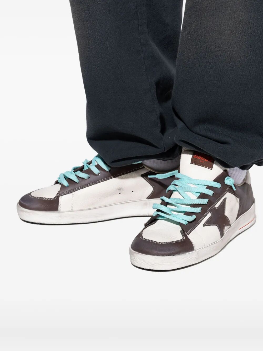 STARDAN TWO-TONE DISTRESSED FINISH LEATHER SNEAKERS