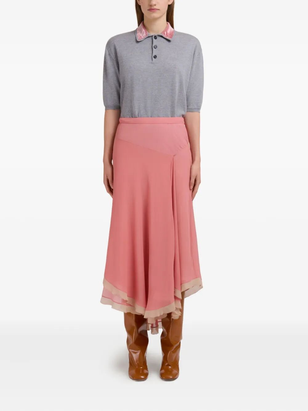 CREPONNE SILK PEPLUM MIDI SKIRT