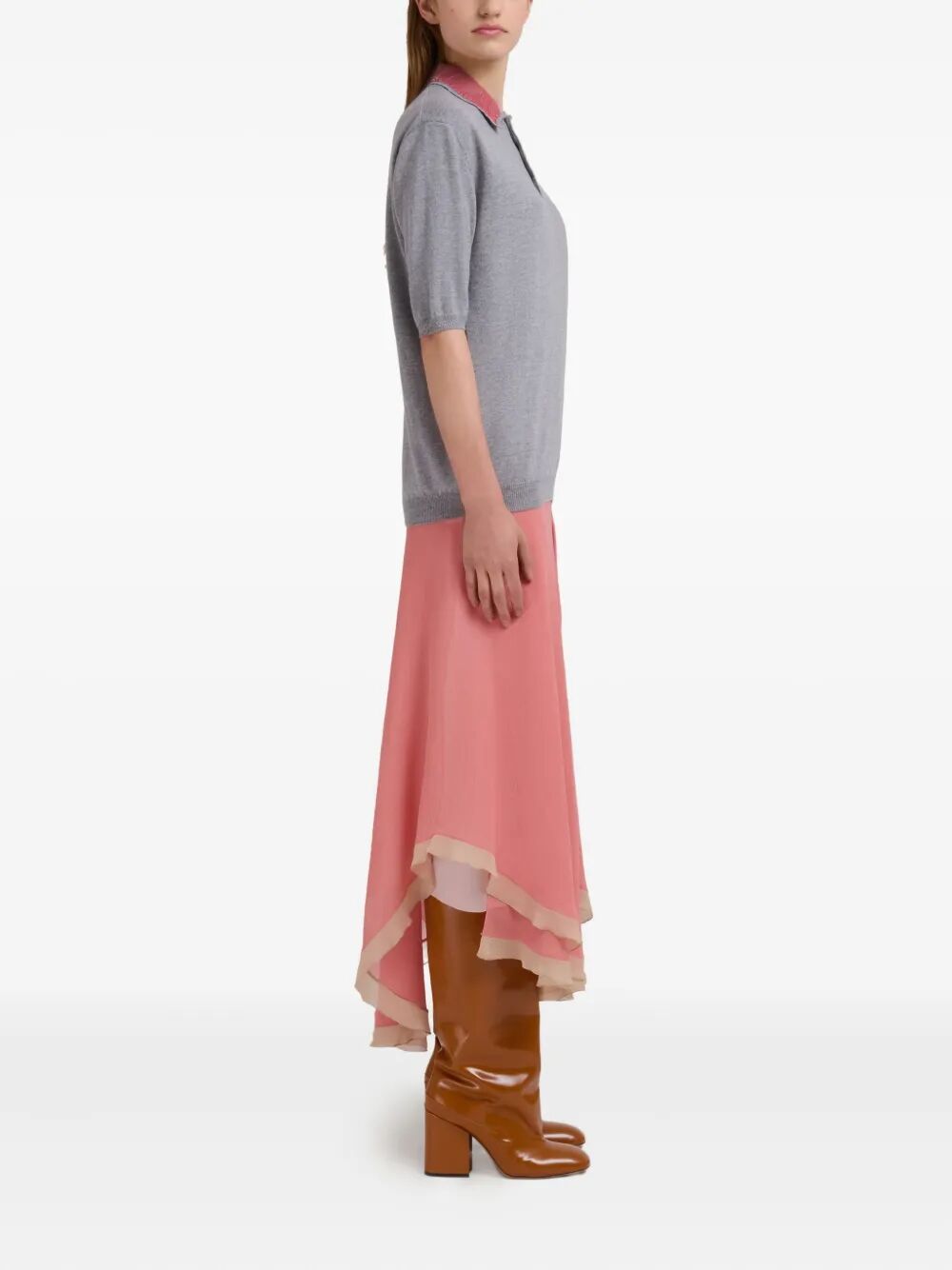 CREPONNE SILK PEPLUM MIDI SKIRT