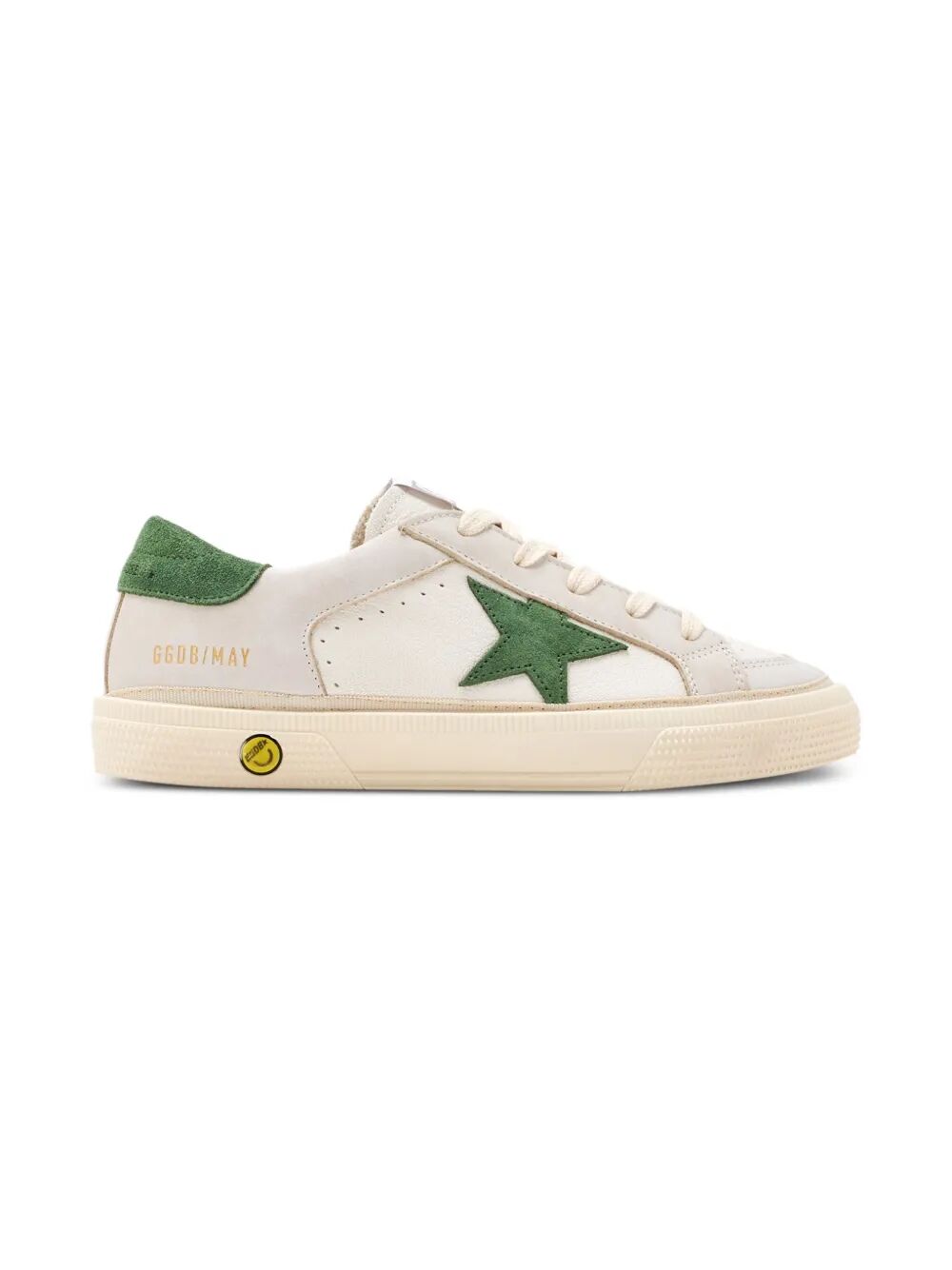 MAY SNEAKERS IN WHITE AND BEIGE LEATHER AND GREEN SUEDE STAR AND HEEL TAB