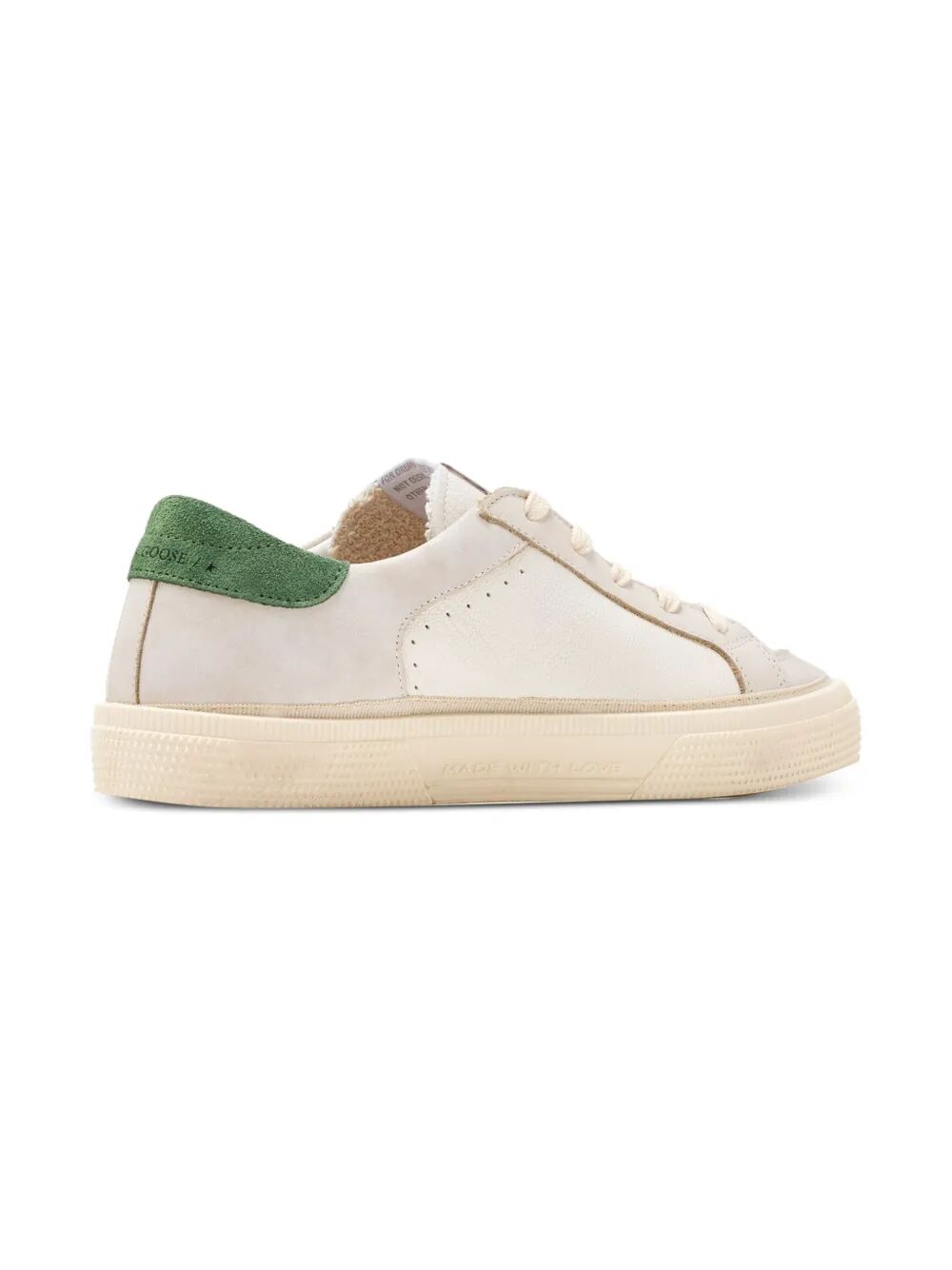 MAY SNEAKERS IN WHITE AND BEIGE LEATHER AND GREEN SUEDE STAR AND HEEL TAB