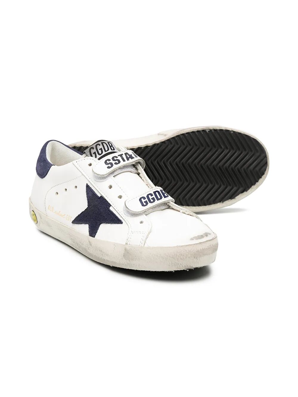 OLD SCHOOL SNEAKERS IN WHITE LEATHER WITH BLUE SUEDE STAR AND HEEL TAB