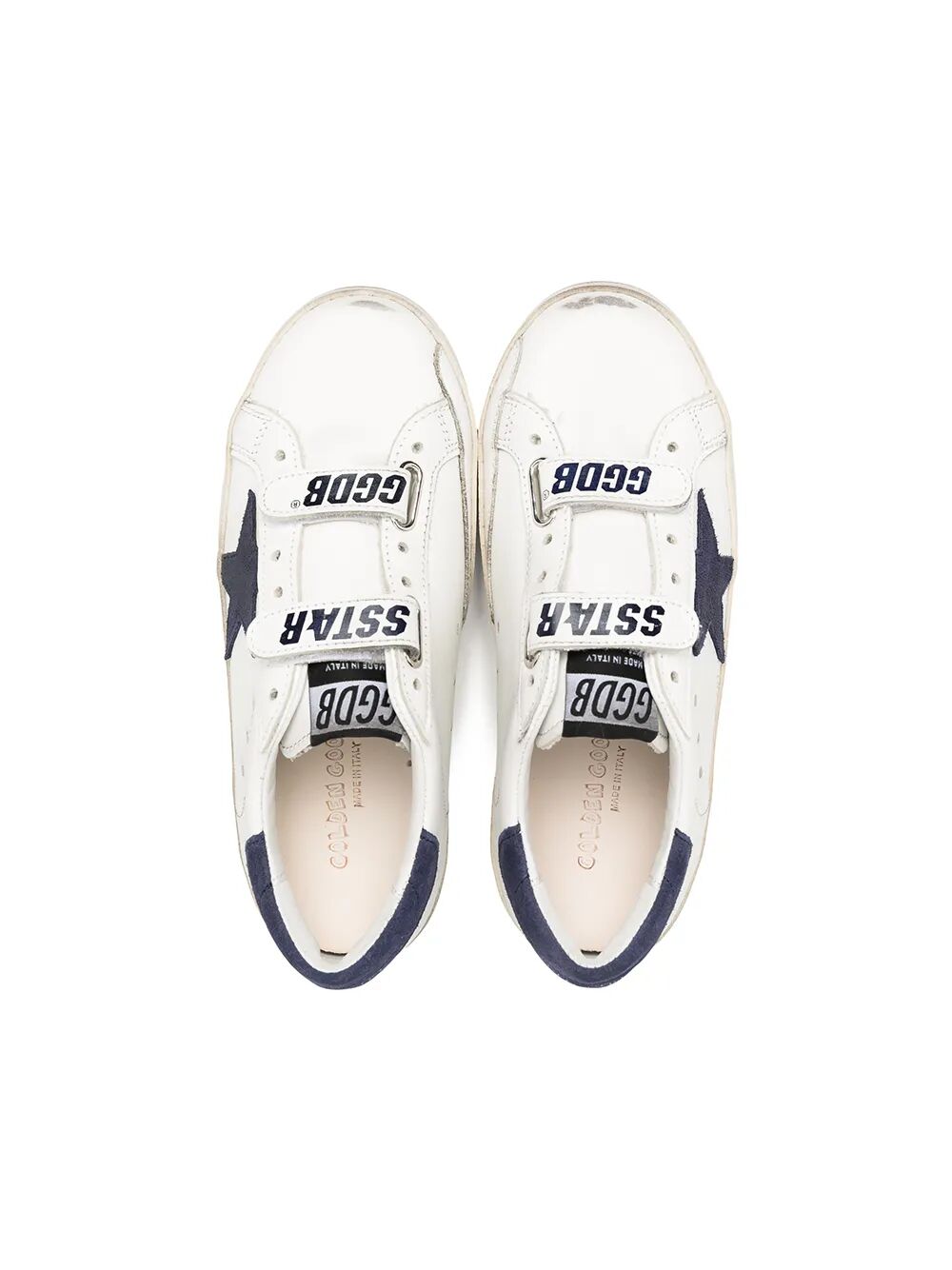 OLD SCHOOL SNEAKERS IN WHITE LEATHER WITH BLUE SUEDE STAR AND HEEL TAB
