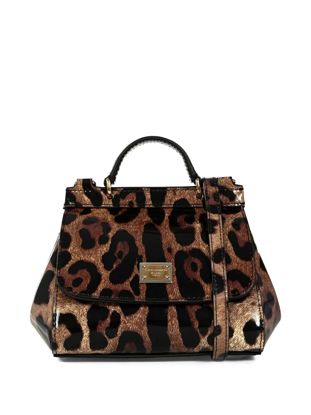 LEOPARD-PRINT POLISHED CALFSKIN SICILY HANDBAG
