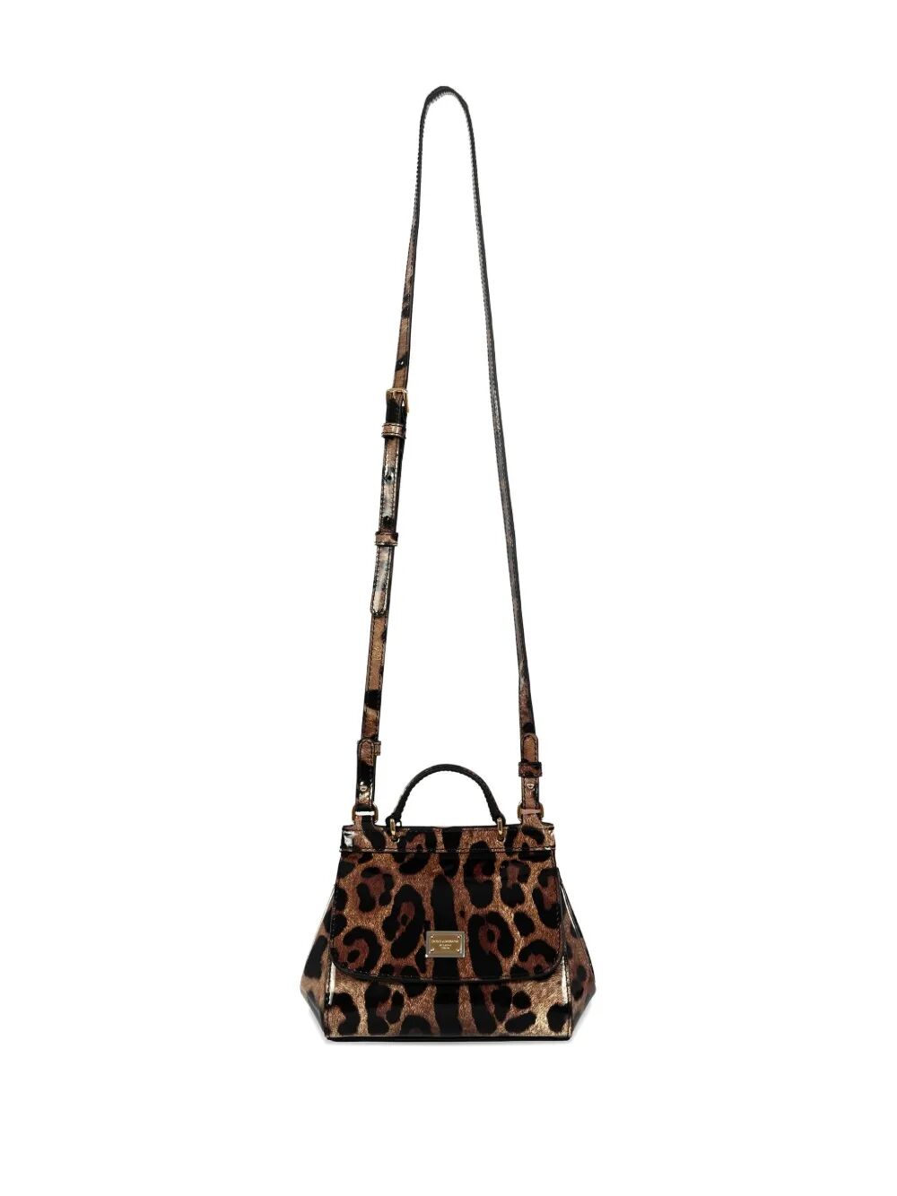 LEOPARD-PRINT POLISHED CALFSKIN SICILY HANDBAG