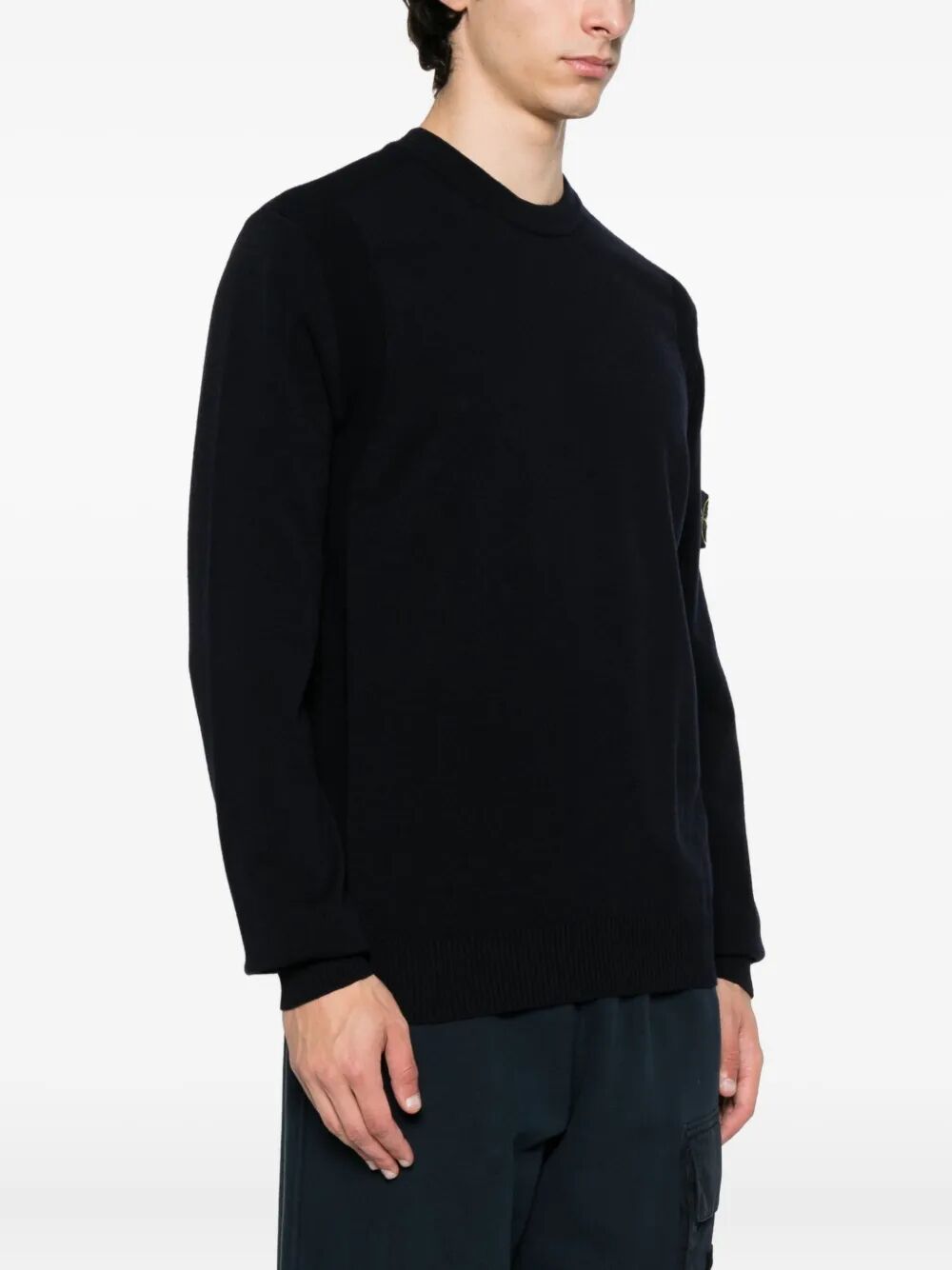 STRETCH WOOL CREWNECK SWEATER WITH REVERSE STITCH DETAILS