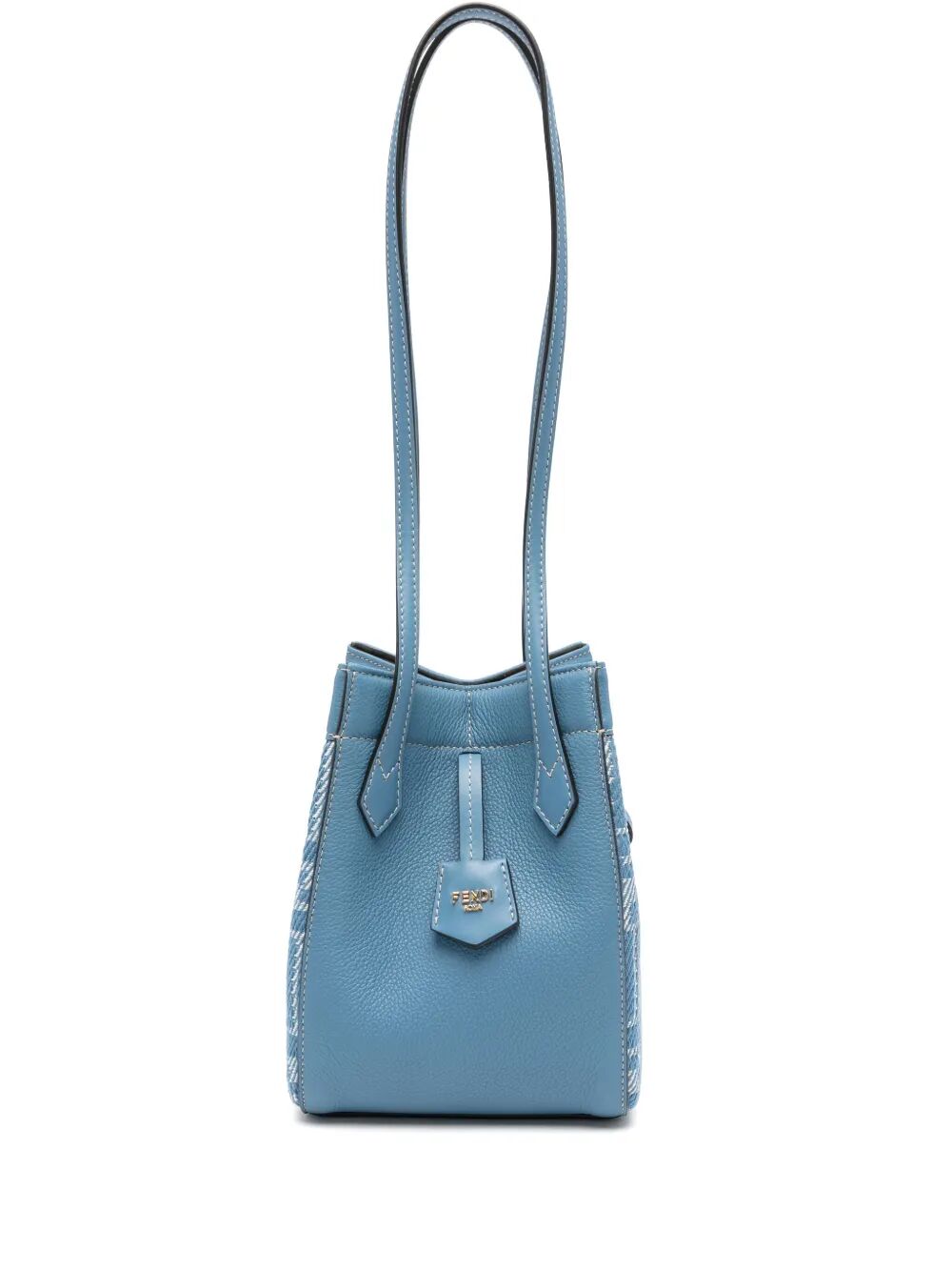 LEATHER AND DENIM-EFFECT FF JACQUARD ORIGAMI MINI BAG