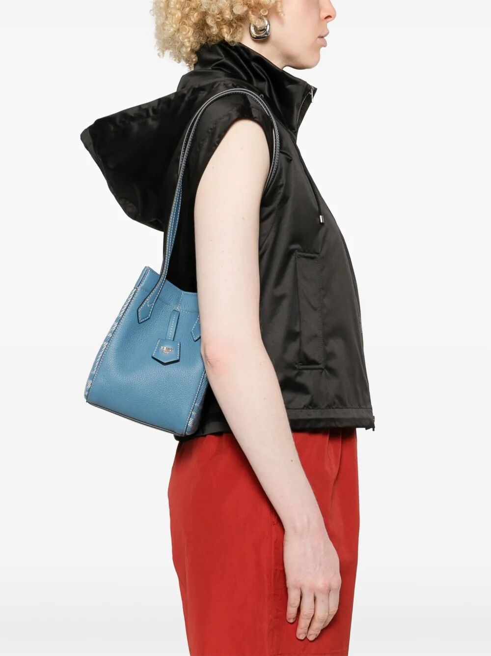 LEATHER AND DENIM-EFFECT FF JACQUARD ORIGAMI MINI BAG