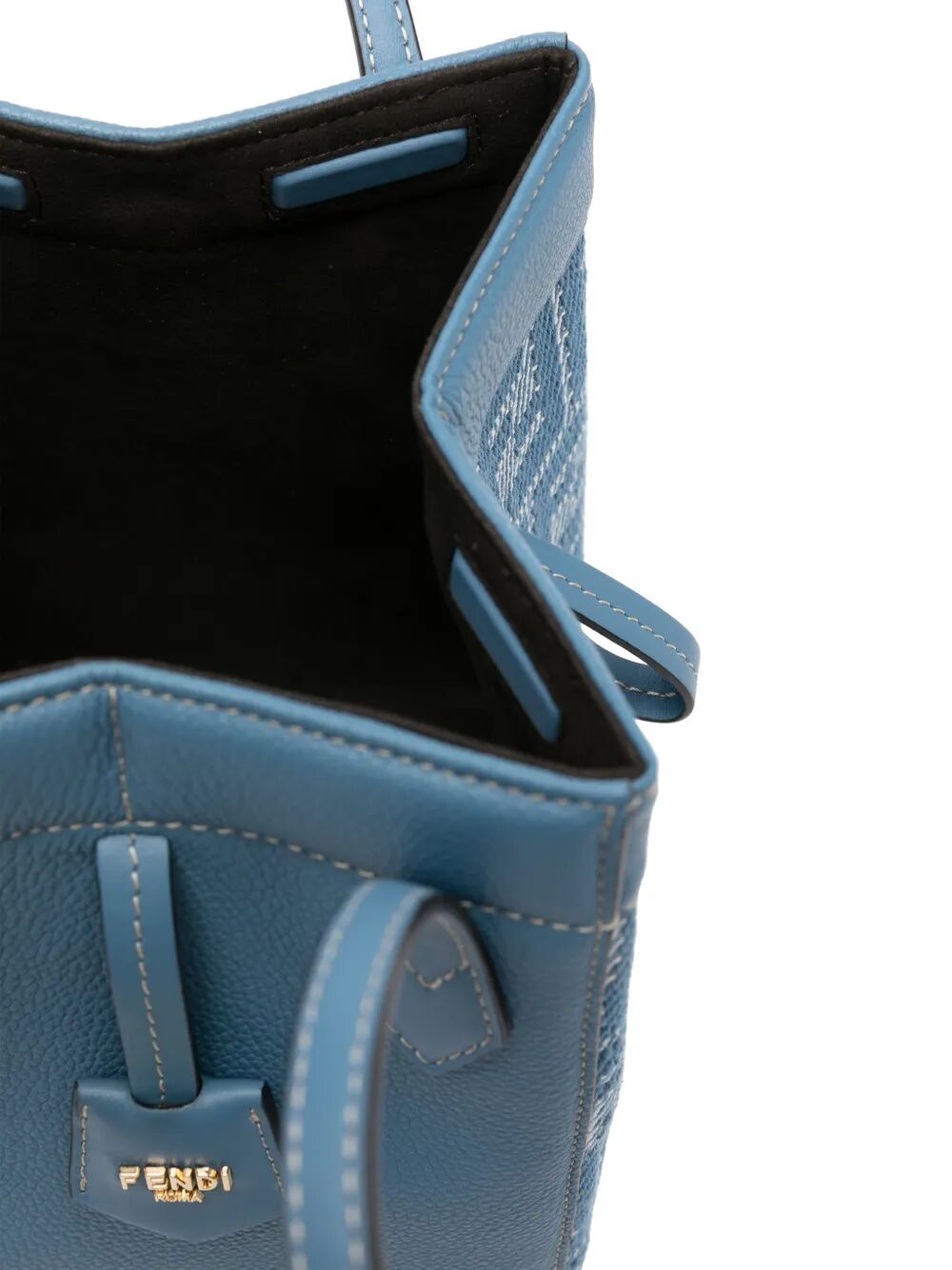 LEATHER AND DENIM-EFFECT FF JACQUARD ORIGAMI MINI BAG