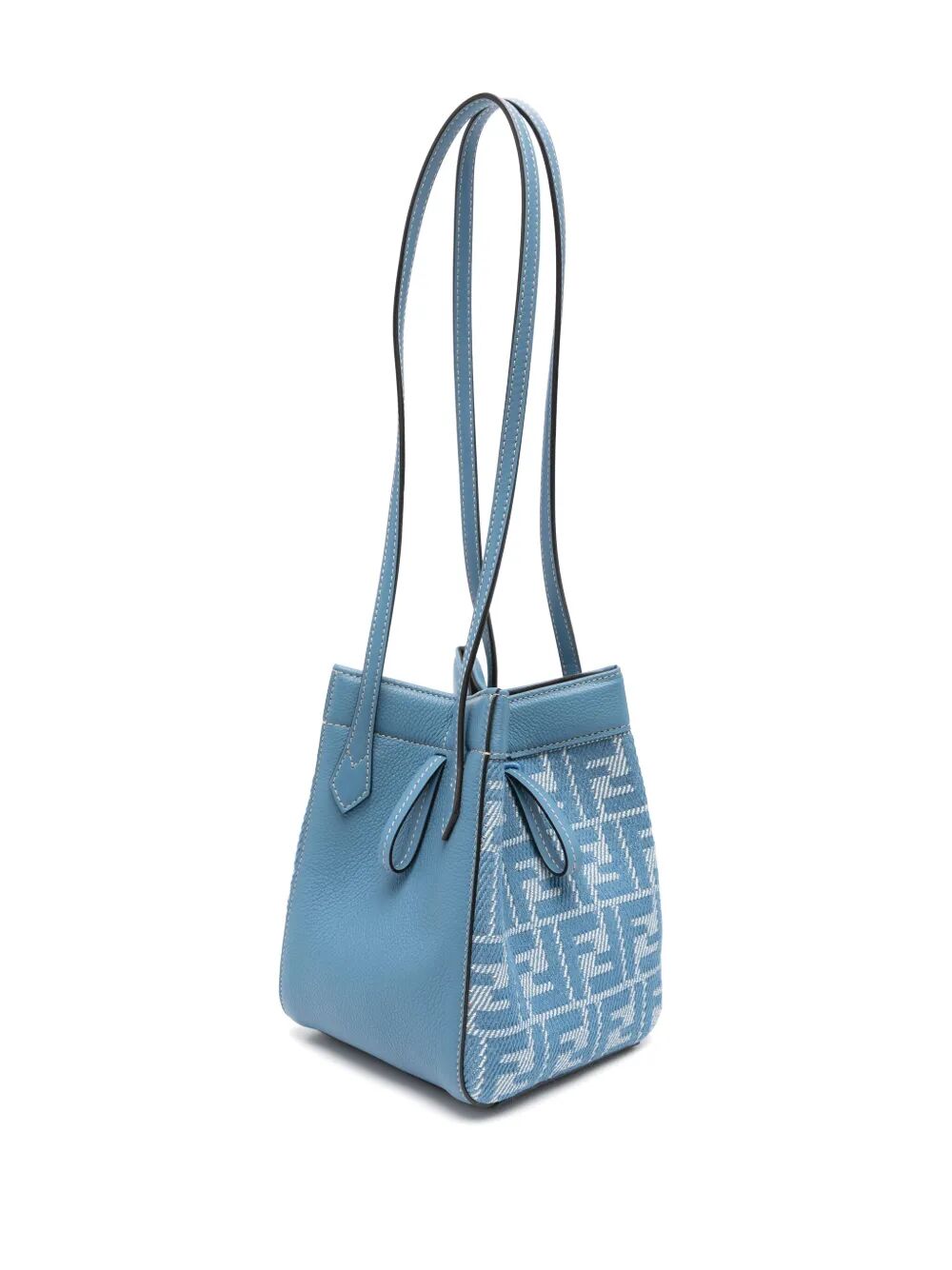 LEATHER AND DENIM-EFFECT FF JACQUARD ORIGAMI MINI BAG