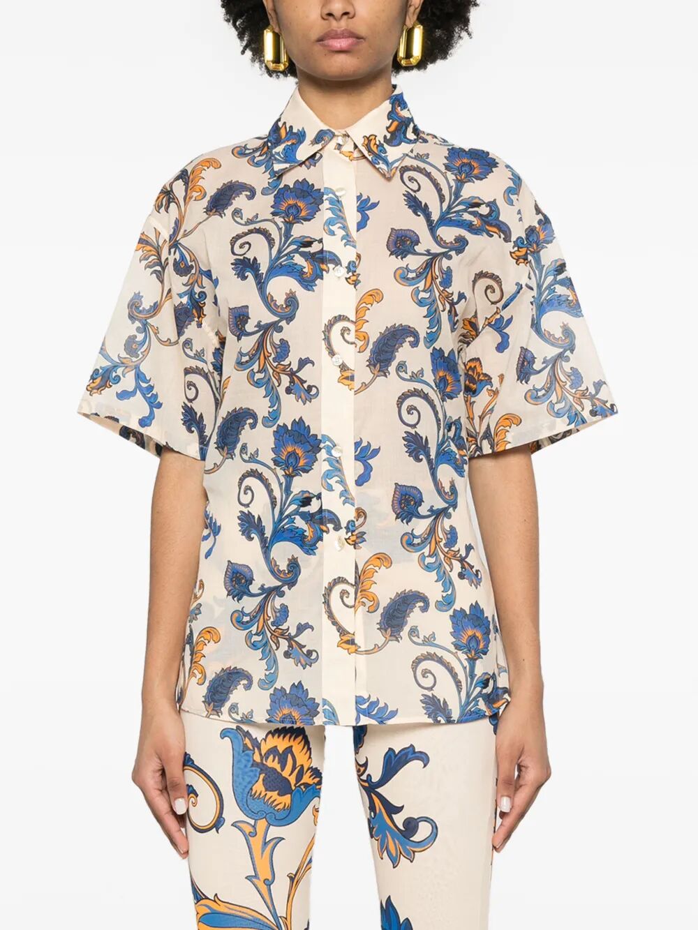 FLORAL-PRINT SHORT SLEEVED COTTON SHIRT