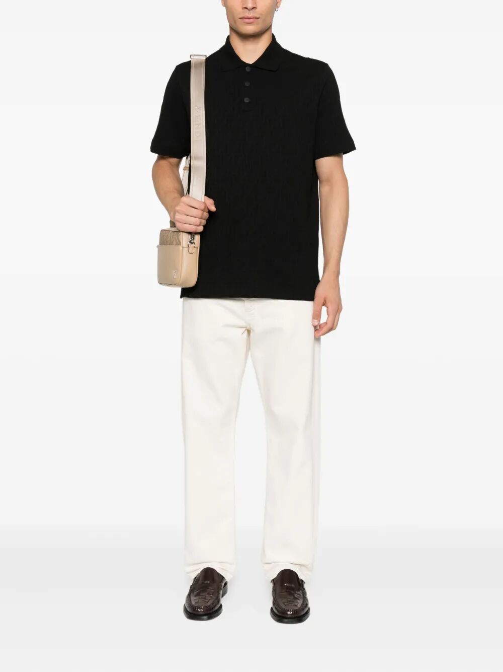 POLO IN JACQUARD FF PIQUET NERO