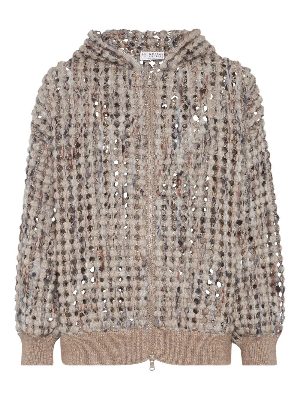 BALLOON NET EMBROIDERY WOOL HOODED CARDIGAN