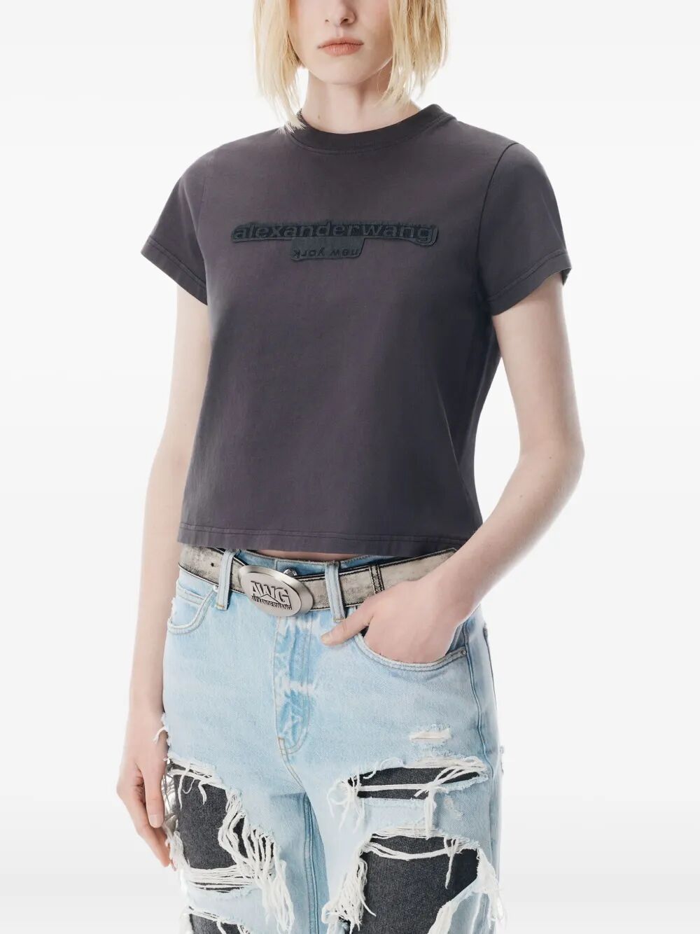 REVERSE EMBROIDERY LOGO WASHED JERSEY T-SHIRT