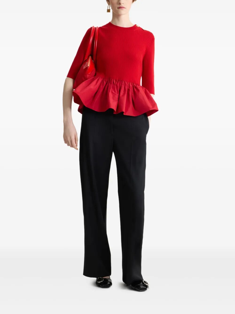 RUFFLE HEM RIBBED JUMPER IN WOOL AND FAILLE