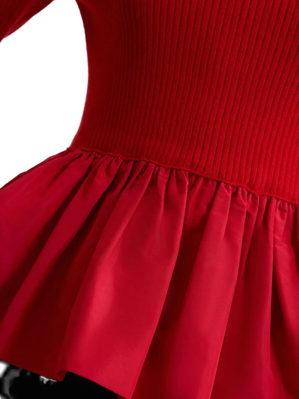 RUFFLE HEM RIBBED JUMPER IN WOOL AND FAILLE