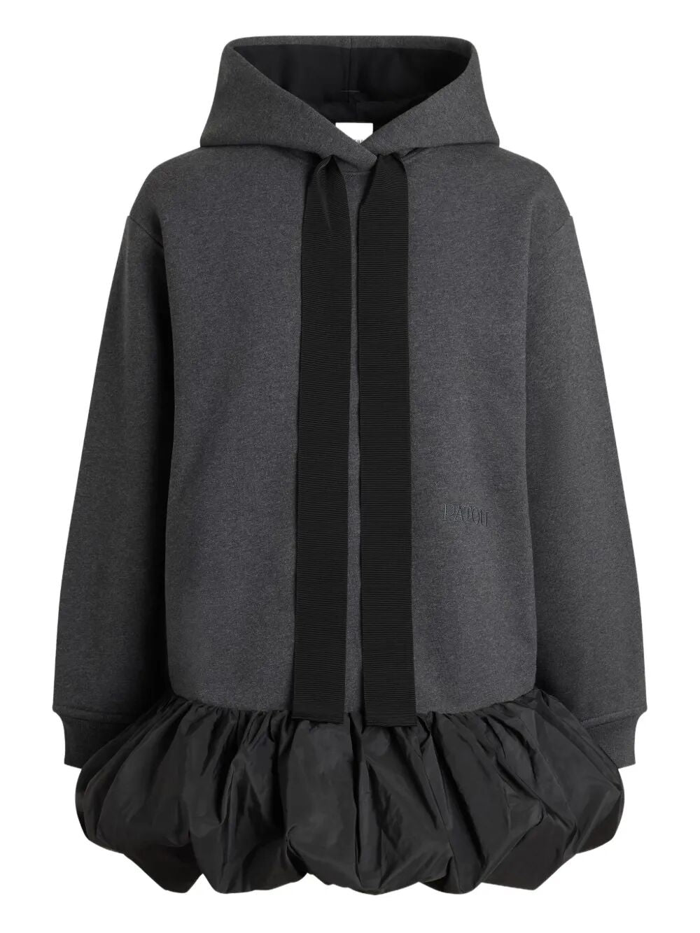 RUFFLE HEM HOODIE DRESS IN ORGANIC COTTON AND FAILLE