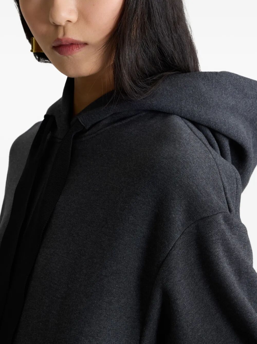 RUFFLE HEM HOODIE DRESS IN ORGANIC COTTON AND FAILLE