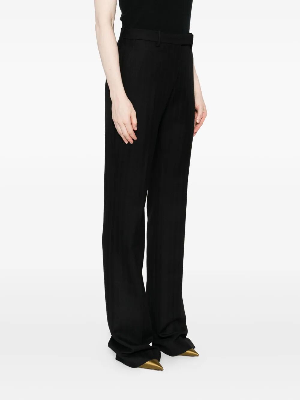 SHARP HERRINGBONE TAILORED STRAIGHT LEG TROUSERS