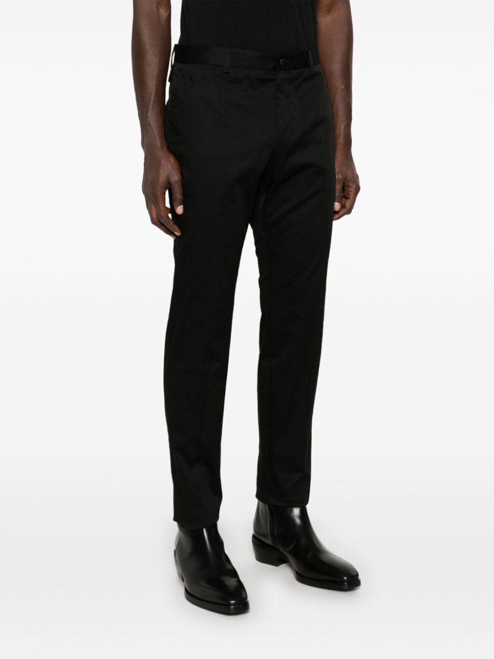 LOGO-EMBROIDERED TAPERED LEG COTTON TROUSERS