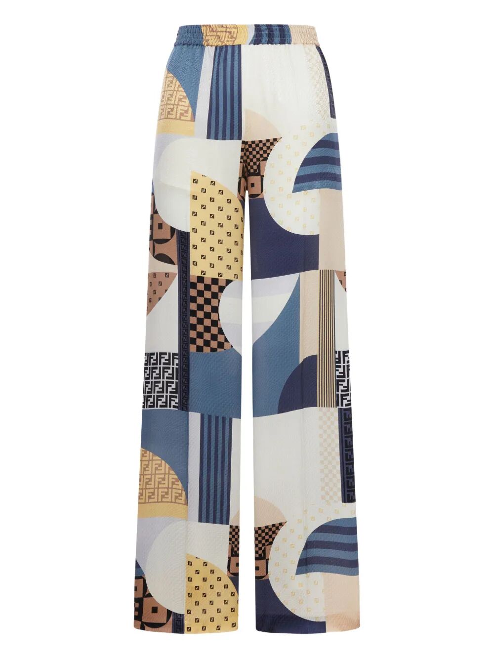 PATCHWORK PRINT SILK FLOWING PYJAMA TROUSERS