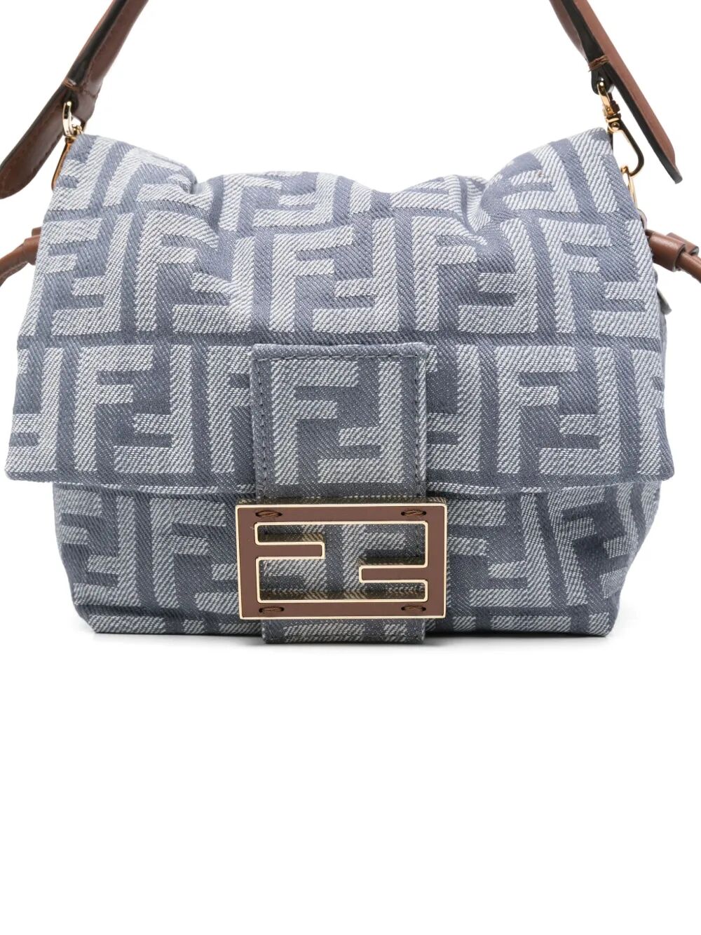 DENIM-EFFECT FF JACQUARD MAMMA BAGUETTE SMALL BAG