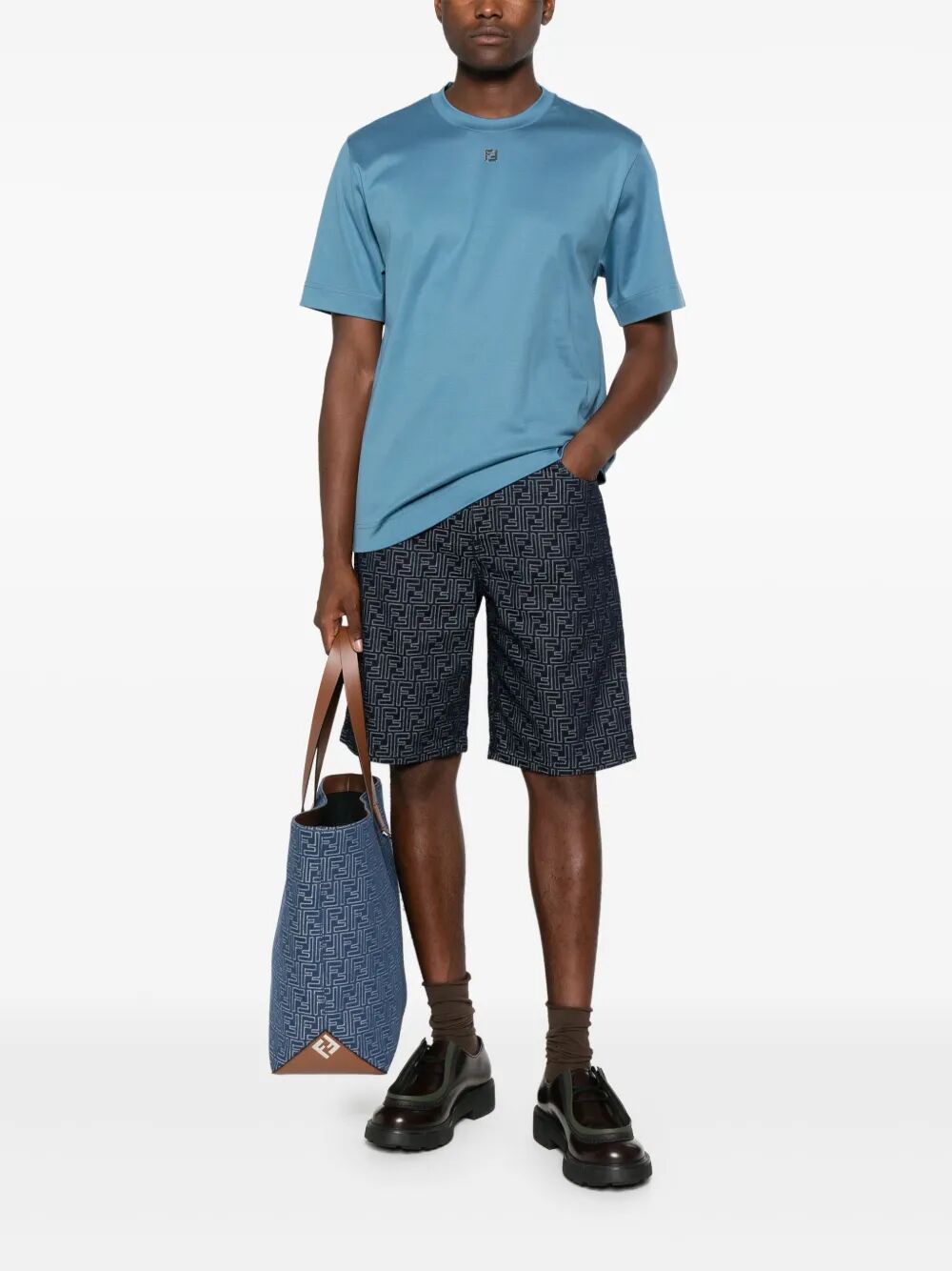 FF JACQUARD DENIM SHORTS